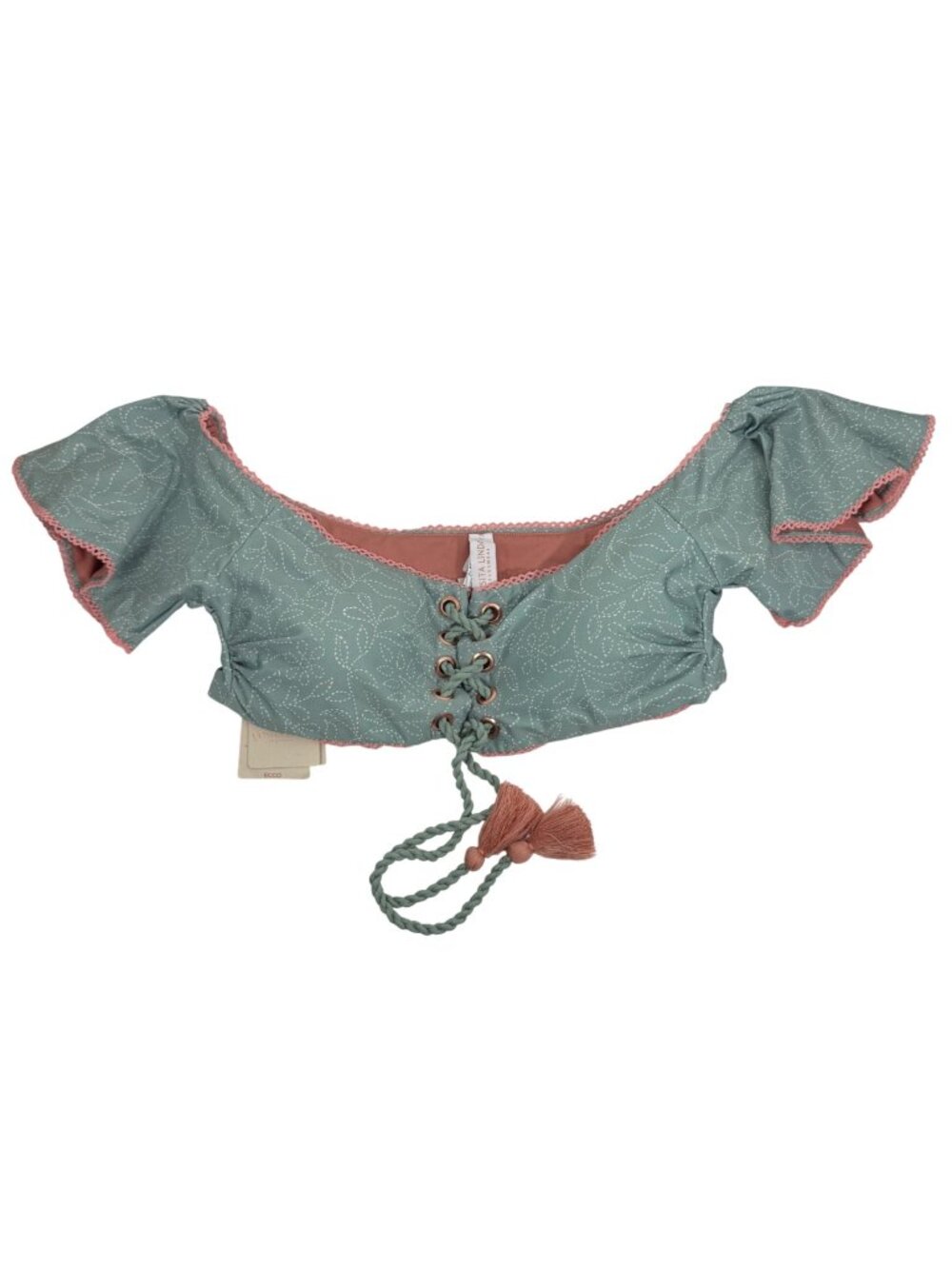 NWT Cosita Linda Womens Off-Shoulder Bra Swimwear Top Tassel Lace-Up Size M/34